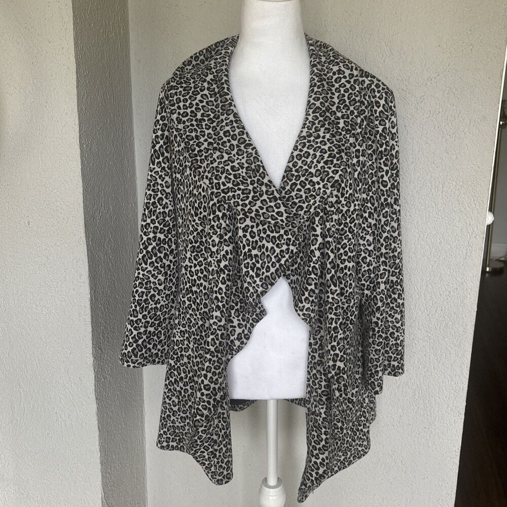 Calvin Klein Leopard Cascading Drape Flutter Open Jacket Cardigan - Sz 10